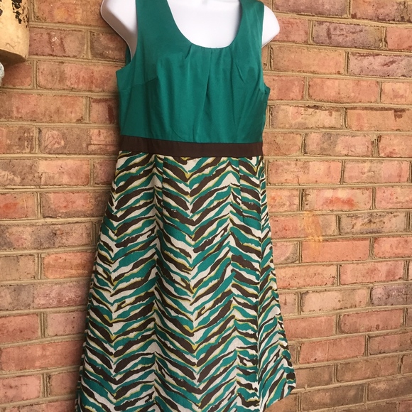 New Teal & Brown color block, patterned Sleeveless Dress - Picture 1 of 3